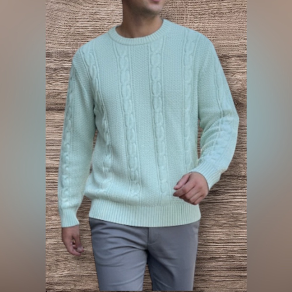 Men’s XRay Jeans Pale Green Mint Cable Knit Sweater Size XL